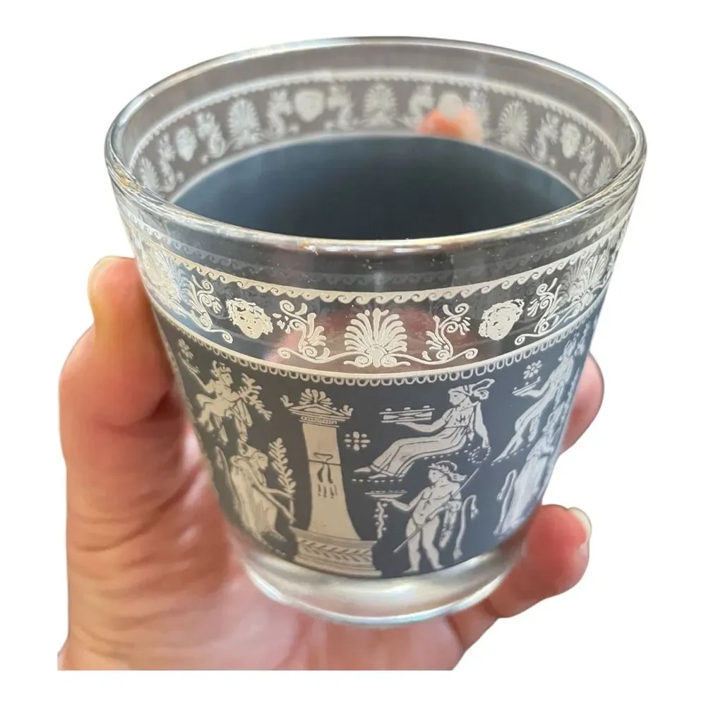 Pair of Midcentury Jeanette Glass Hellenic Style Rocks Glasses Wedgwood Blue